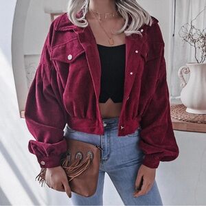 Corduroy Cropped Jacket - Burgundy